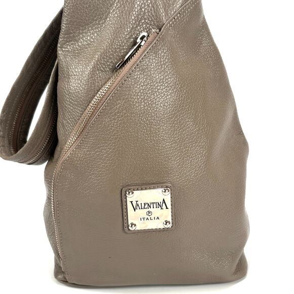 EUC Valentina Italian Leather Backpack Convertible Gray Sling Bag Zipper Medium - Picture 2 of 11